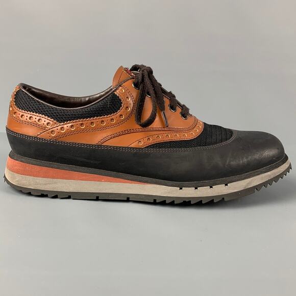 PRADA Size 7.5 Black Tan Mesh Lace Up Sneakers - Picture 1 of 8